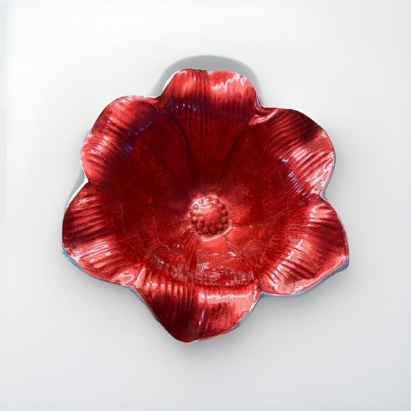 Julia Knight Pomegranite Lily Enamel Aluminum Lily Signed Bowl 8 Inches - Picture 1 of 7